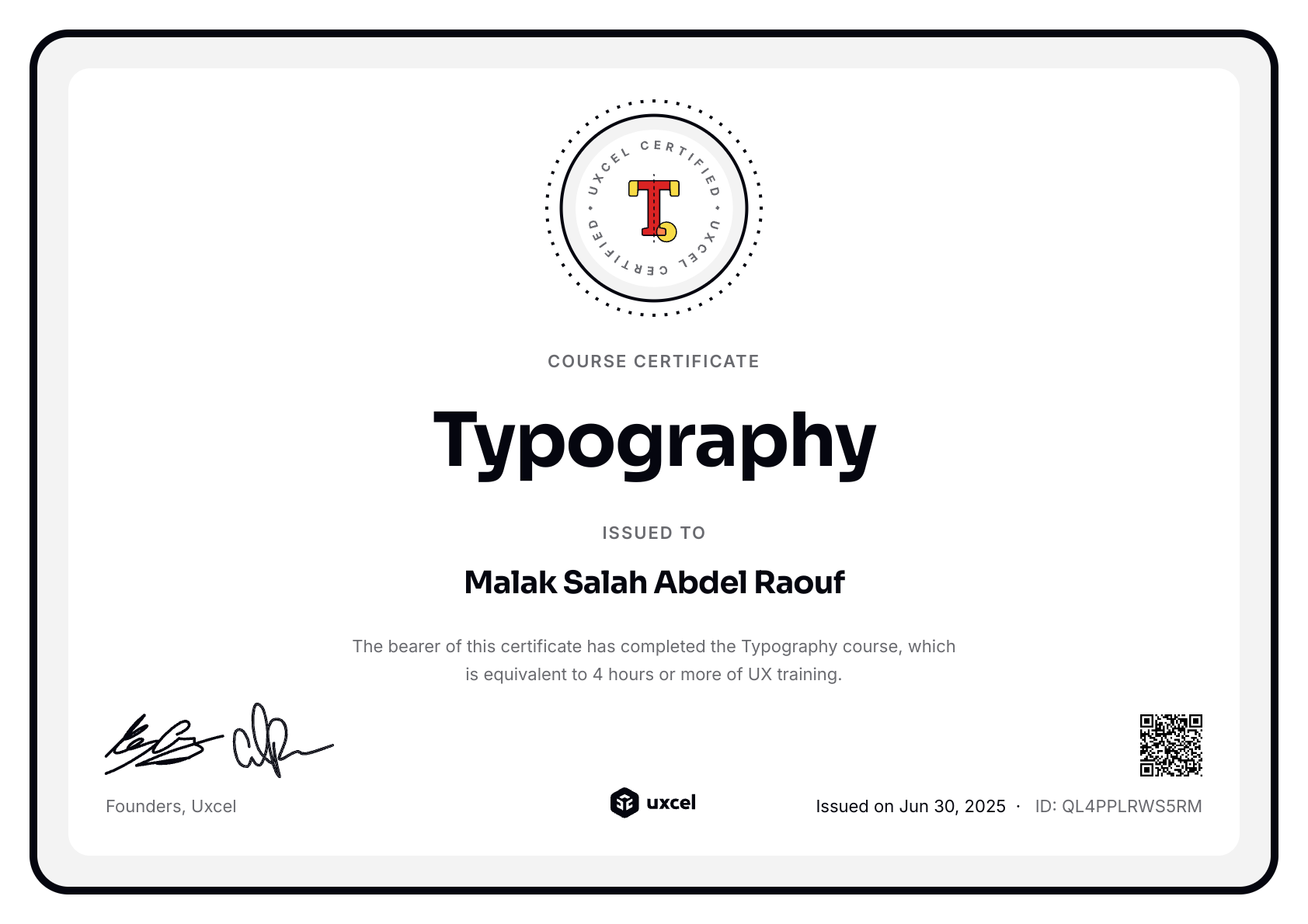 Malak Salah Abdel Raouf's certificate